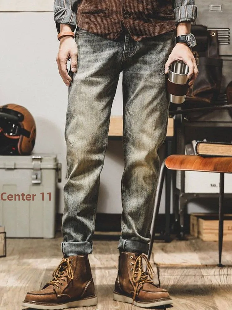 

American Retro Yellow Clay Dyed Denim Jeans Men's Spring New Style Casual Straight Leg Slim Fit Long Pants Trendy Brand