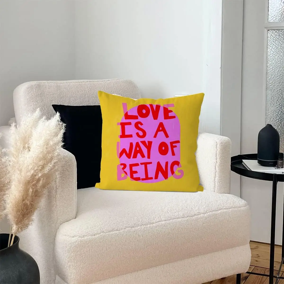 Love Is A Way Of Being Quote Pillow Cover Yellow Minimalist Bohemian Throw Cushion Pillow Case Home Decor Gift for Bedroom Sofa