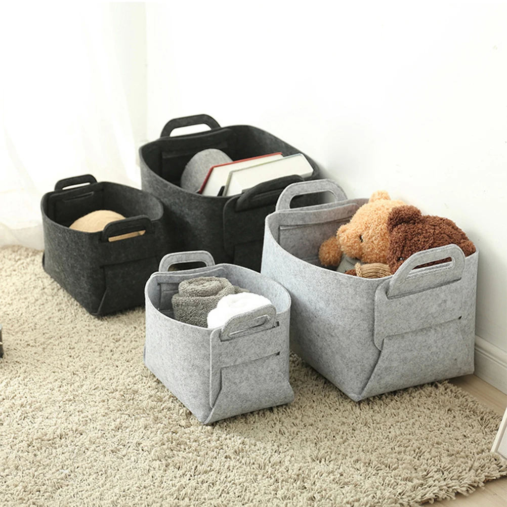 

Foldable Felt Storage Basket Grey Large Size Laundry Sundries Organizer Handle Lightweight Bin Foldable Cloth Box
