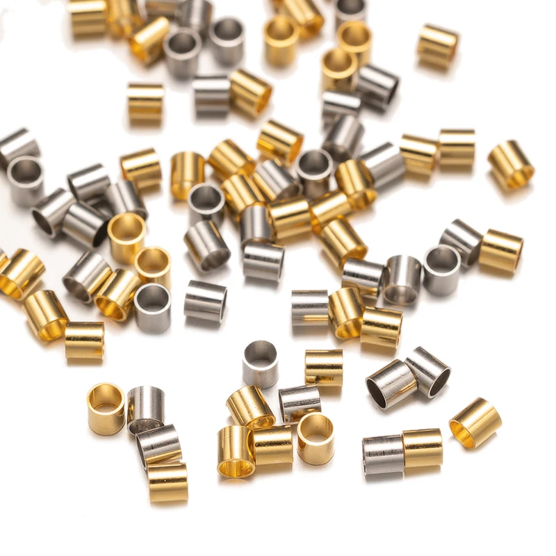 100 teile/los Edelstahl Gold Rohr Stopper Spacer Crimp End Perlen für DIY Halsketten Armbänder Schmuck Machen Liefert Material – Detail 4