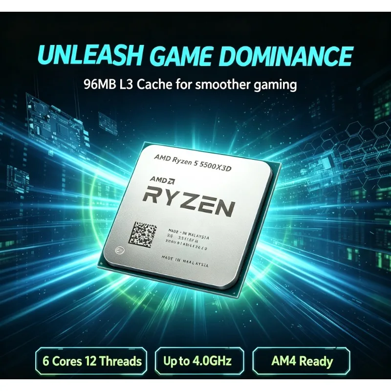 AMD Ryzen 5 5500X3D Replacement Desktop CPU 7NM 105W 3GHz 6C12T Large L3 Cache AM4 Platform Support DDR4 Without Cooler