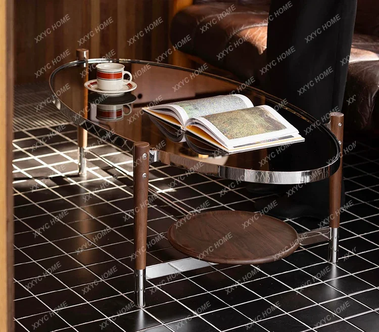 

HModern simple oval tempered glass coffee table living room home light luxury high-end tea table