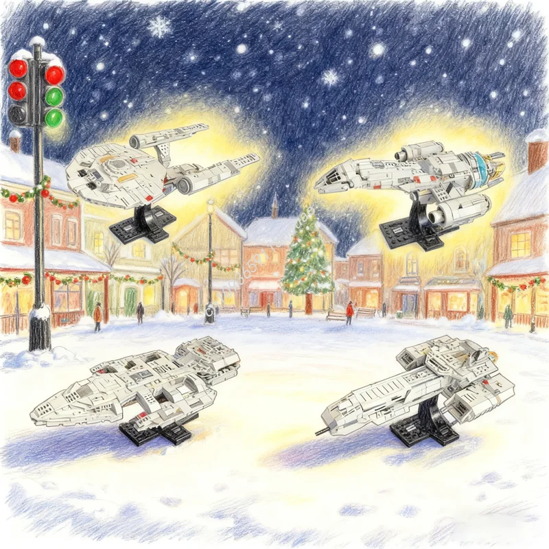 

921 шт. MOC научно-фантастический корабль, восстановление, 4 упаковки, значки, модель, строительные блоки, рождественские подарки, архитектура, образовательные игрушки, кирпич, день рождения