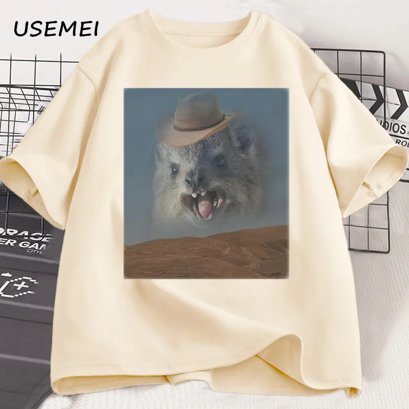 

Funny Screaming Cowboy Hyrax Meme T Shirt Silly Joke Goofy Ahh Tshirt Cotton Casual O-Neck Tee Shirts Streetwear Basic Top