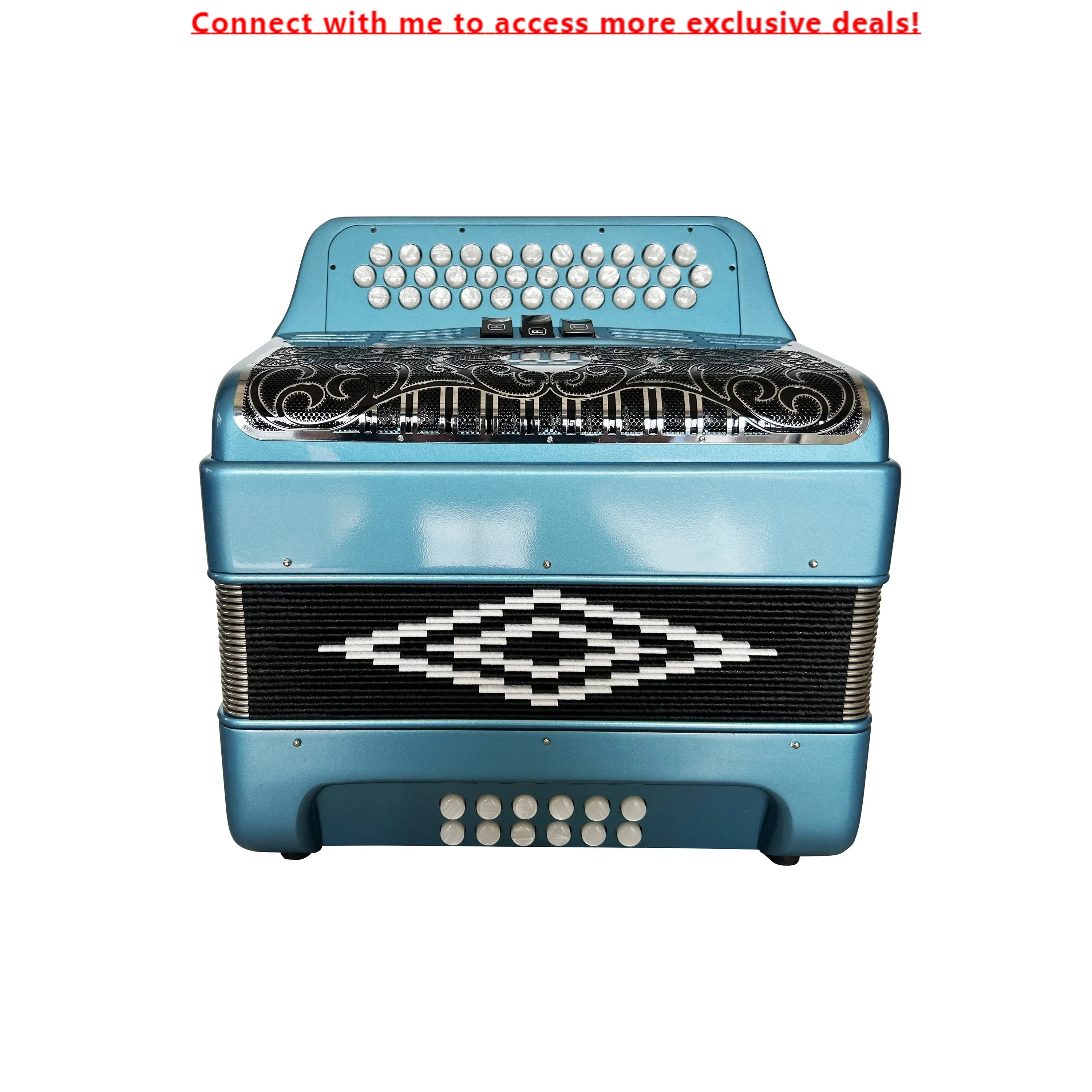 

Top Quality 34 Button 12 Bass 3 Registers Blue Metallic Accordion Instrument Black Silver Grill White Buttons Acordeon JB3412C