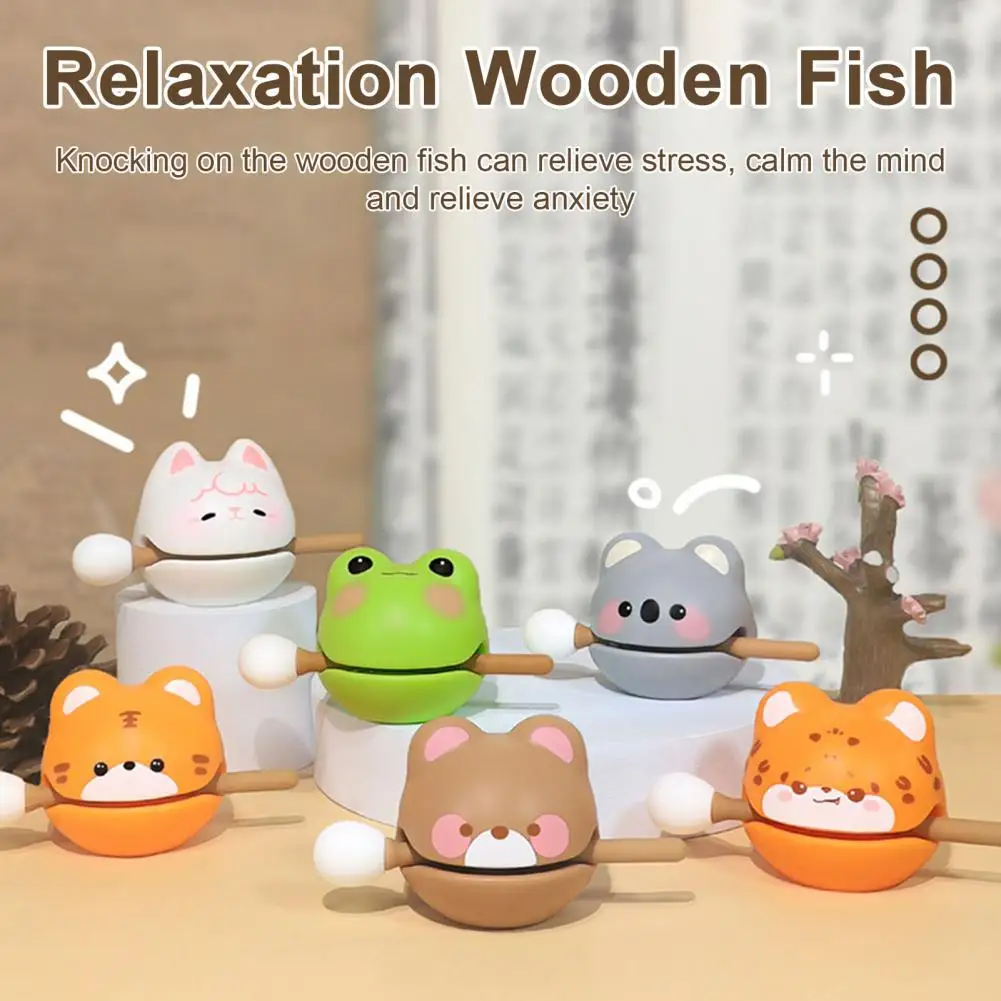 Cartoon Wooden Fish Wooden Fish Percussion Instrument Wooden Fish Toy with Hammer for Stress Relief for Resin for Lovers