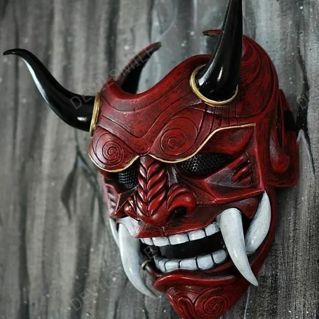 Red Hannya Latex Mask Japanese Noh Style Fanged Ghost Face Cosplay Party Prop 6
