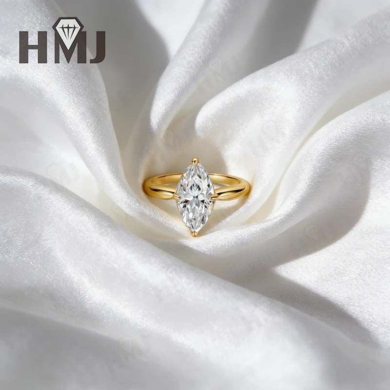 1-3ct Marquise Cut Moissanite Ring D Color VVS1 925 Sterling Silver Split Shank Solitaire Engagement Band for Women