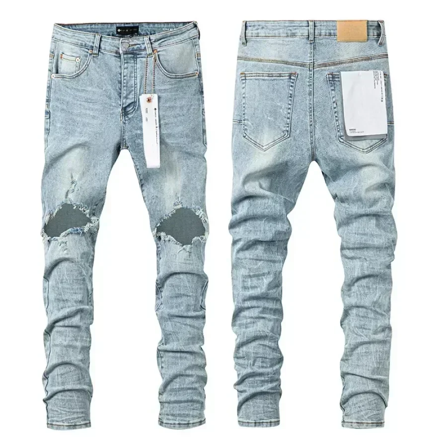 Top quality Purples men jeans trend hip-hop hole personality American hip-hop Stylish and slim pants