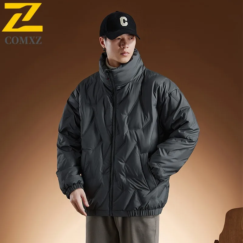 COMXZ Mens Down Jacket Leisure Stand Collar Outdoor Cycling Windproof Warm Parka Korean Fashion Cold Resistant Winter Coats