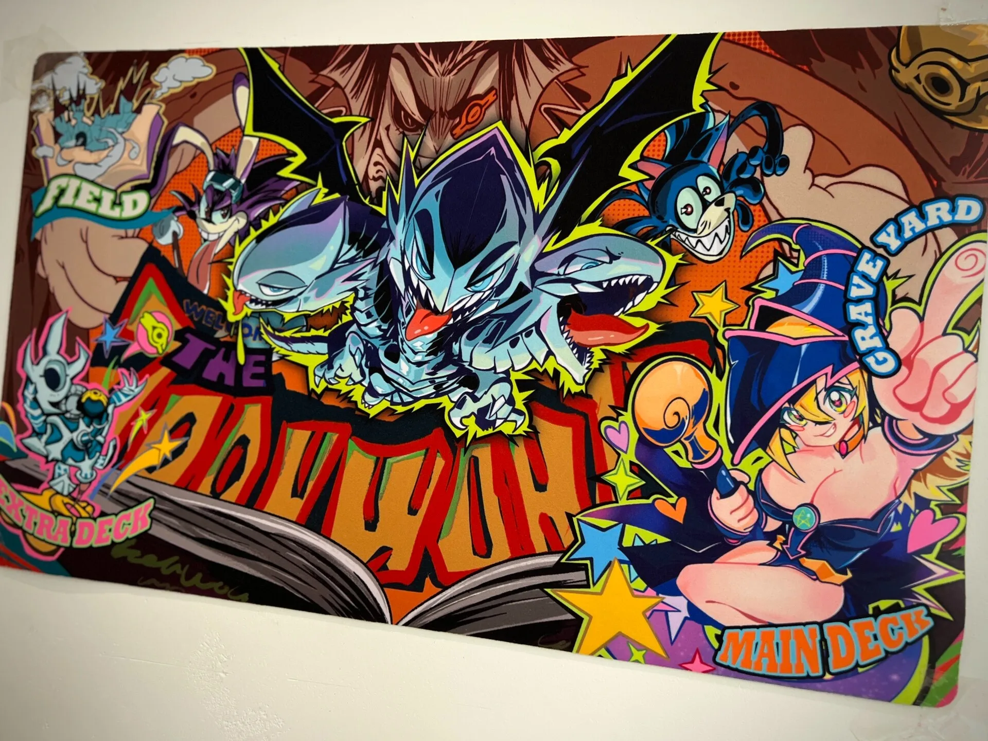 Yugioh Toon World Dark Magician Girl & Blue-Eyes White Dragon Play Mat Yu-Gi-Oh! Trading Card Games Mat Duel Plate Rubber Mat