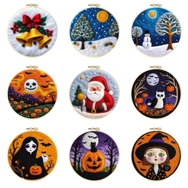 ハロウィーンウールフェルト塗装針、スターターキット、手作り工芸品、額縁、フェルト布、家の装飾