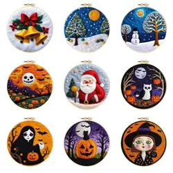 Halloween Wool Felt Painting Needle Felt Starter Kits Handmade Diy Crafts Picture Frame Felt Cloth Needle Felt Home Decoration