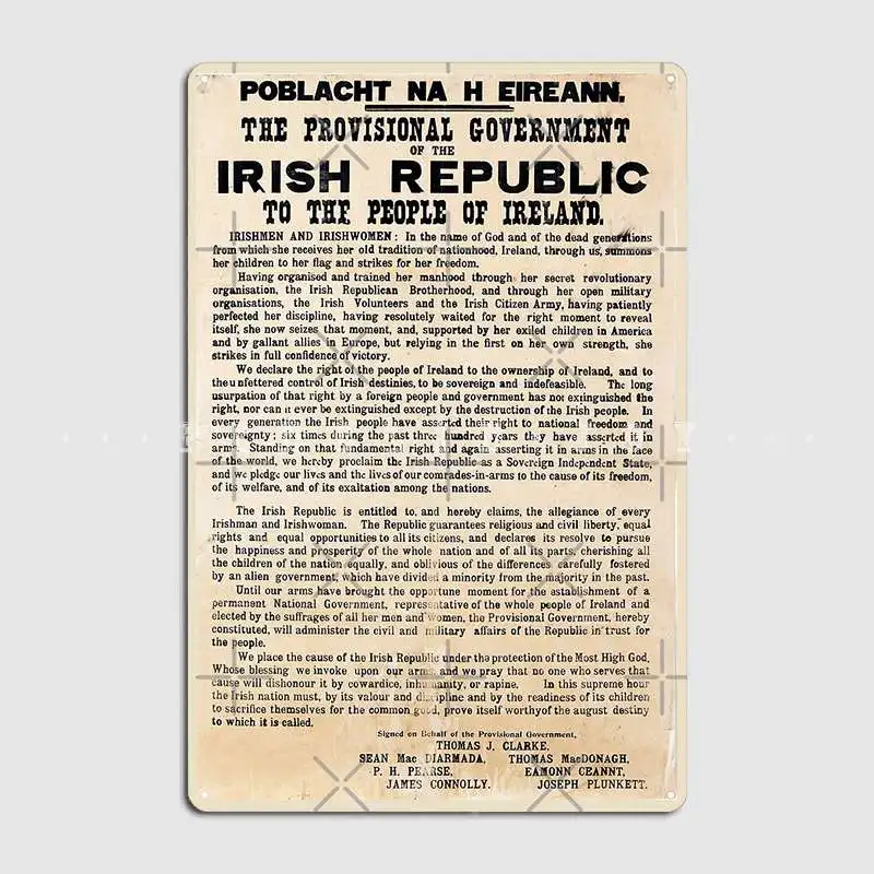 Irish Proclamation Of Independence Metal Sign Wall Mural Cave Pub Funny Poster Tin Sign Poster