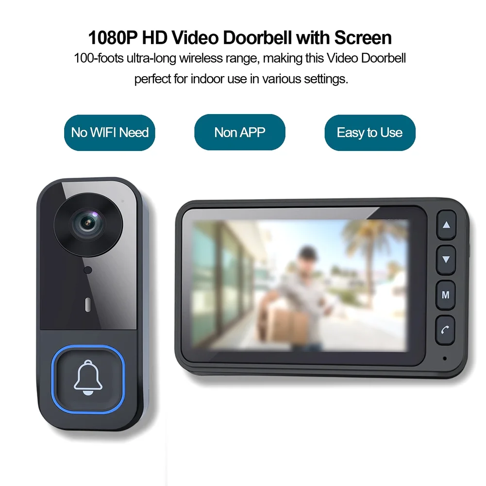Wireless Video Doorbell with 4.5-inch Display Two-Way Communication Low-Light Imaging and Mobile Notification System