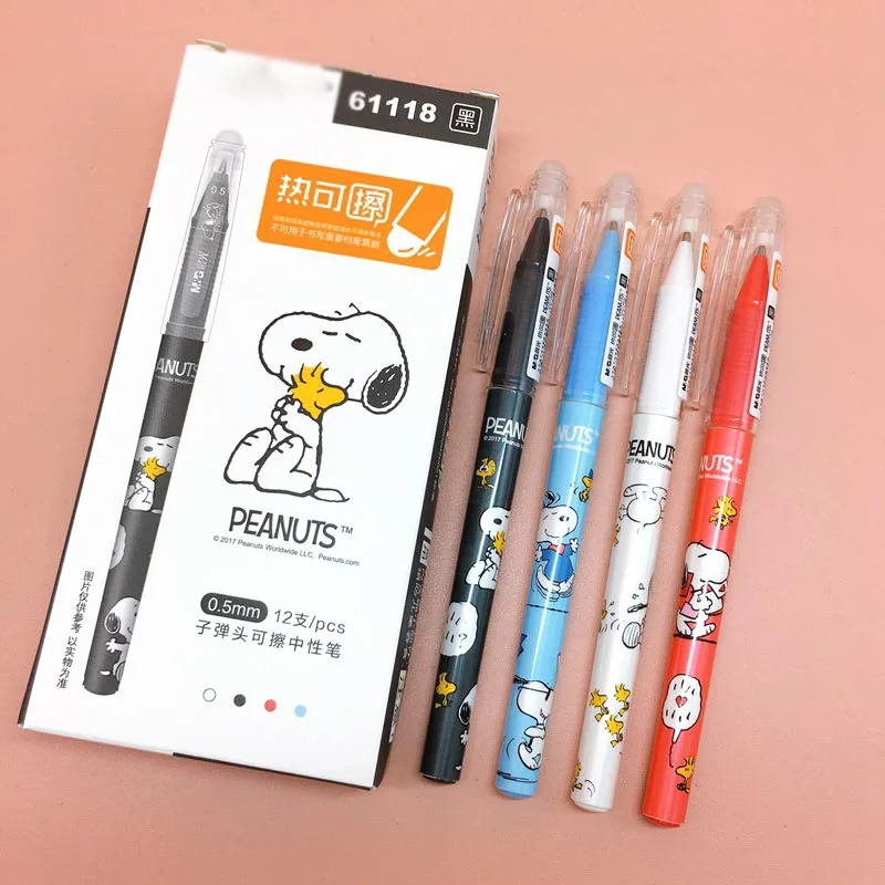 

36pcs/lot Kawaii Snoopy Erasable Gel Pen Cute 0.5mm Black Ink Signature Pens Promotional Gift Office School Supplies