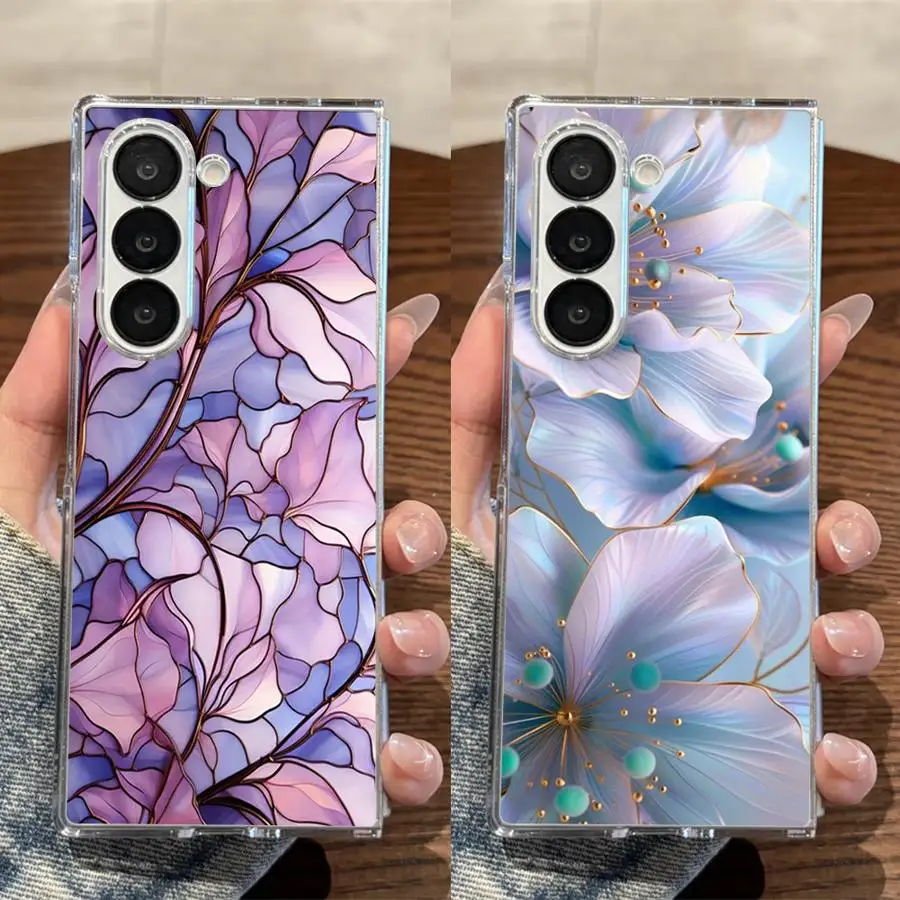 Transparent Soft Phone Cover Case for Samsung Galaxy ZFold3 ZFold5 Z Fold 7 6 5 4 3 ZFold4 ZFold7 ZFold6 Beautiful Flowers