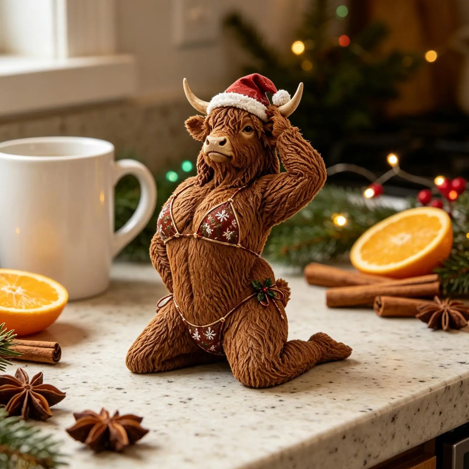 Christmas Cow Statue Funny Christmas Collectible Display Snowflake Bikini Santa Cow Figurine For Bookshelf Nightstand Dining