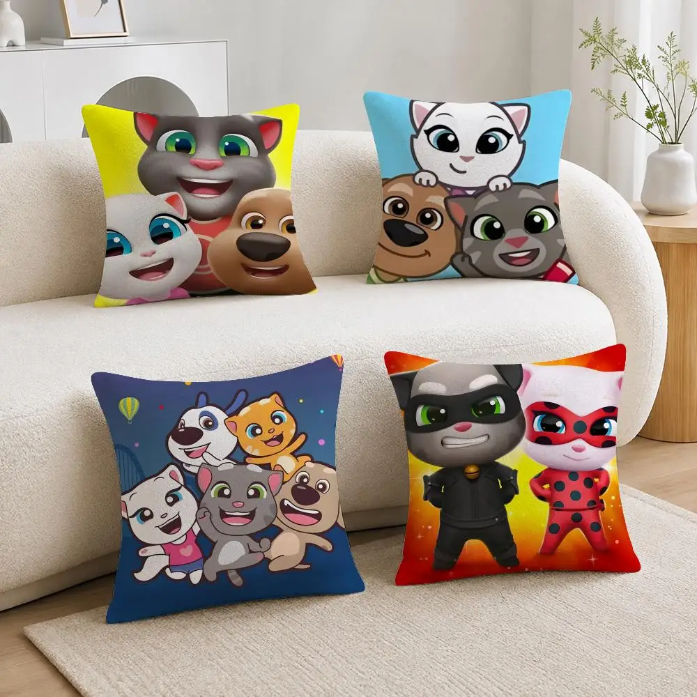 Cute Game Character Talking Tom & Friends Cushion Cover Soft Short Plush Throw Pillowcase Sofa Bedroom Home Decor Holiday Gift