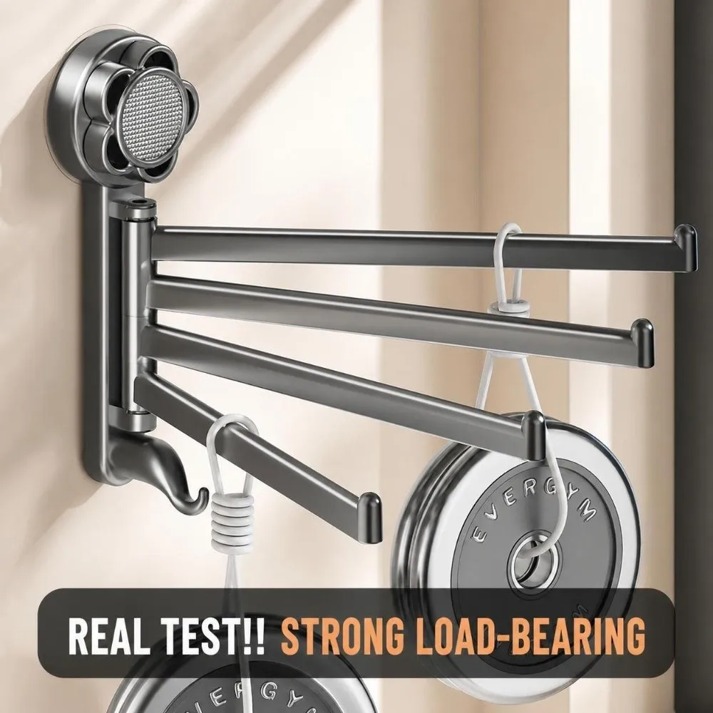 Multi-Rod Suction Cup Towel Rack Rotating Wall Mounted Towel Hanger Waterproof with Hook Bath Towel Holder Shower