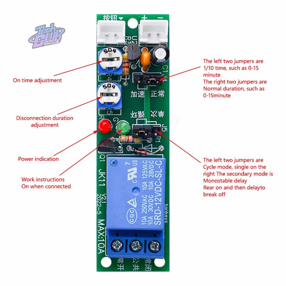 JK11 Einstellbares Zyklus-Timer-Verzögerungsrelais Ein/Aus-Schalter Relaisschild DC 5 V 12 V 24 V Timer-Verzögerungsrelaismodul (0–24 Stunden)