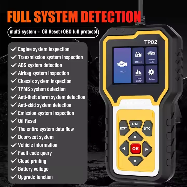 Brand New TP02 English Code Reader Multi-Function Car Fault Detector OBD Car Scanner with Power Cord Auto Scanner Analyzer