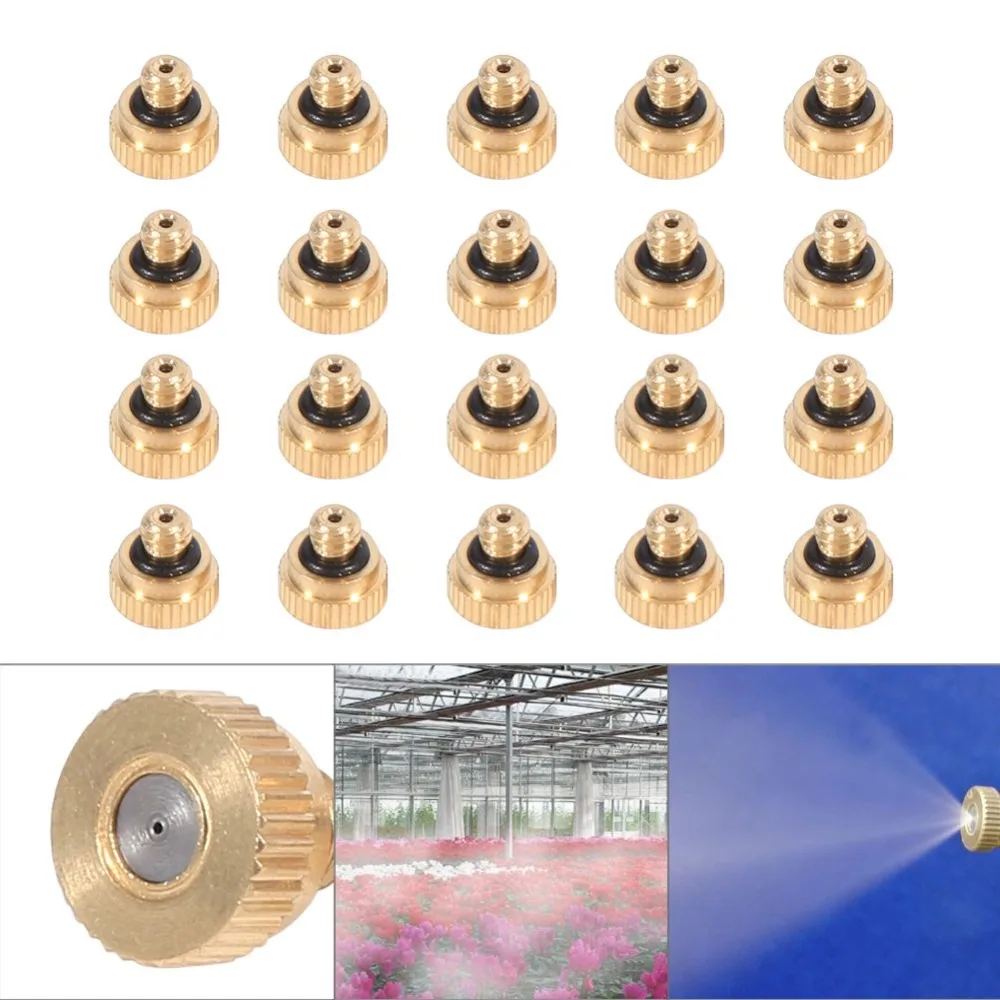 20 Pack 0.4mm Orifice Misting Nozzles Brass Material Low Pressure Fine Atomization Nozzle 10/24 UNC Thread Adjustable