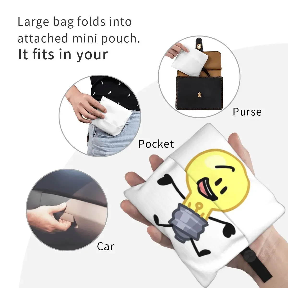 BFDI Inanimate Insanity , All Characters Portable Tote Shopping Bags Foldable Shopper Bag Grocery Handbag Shoulder Bag