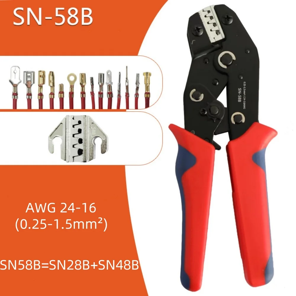 SN-58B Professionelle Crimpzange Ratschen Crimper Crimpzange Automotive Kabelbaum Crimpzange 0,25–1,5 mm2 AWG 24–16 – Detail 4