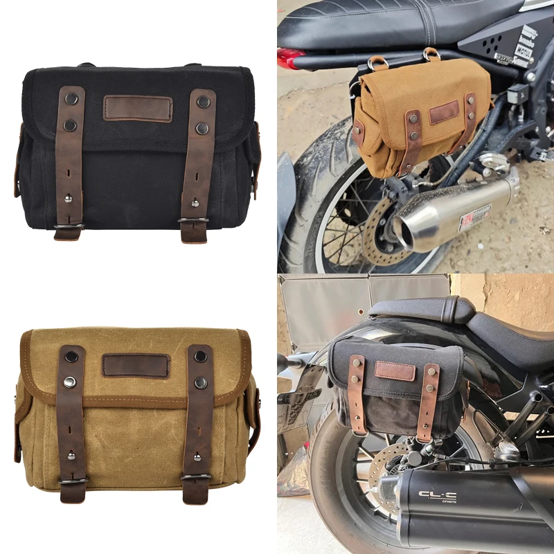 

Universal Motorcycle Saddle Bags Tool Bag Motorcycle Canvas Cafe Racer Luggage Bag Waterproof For Honda