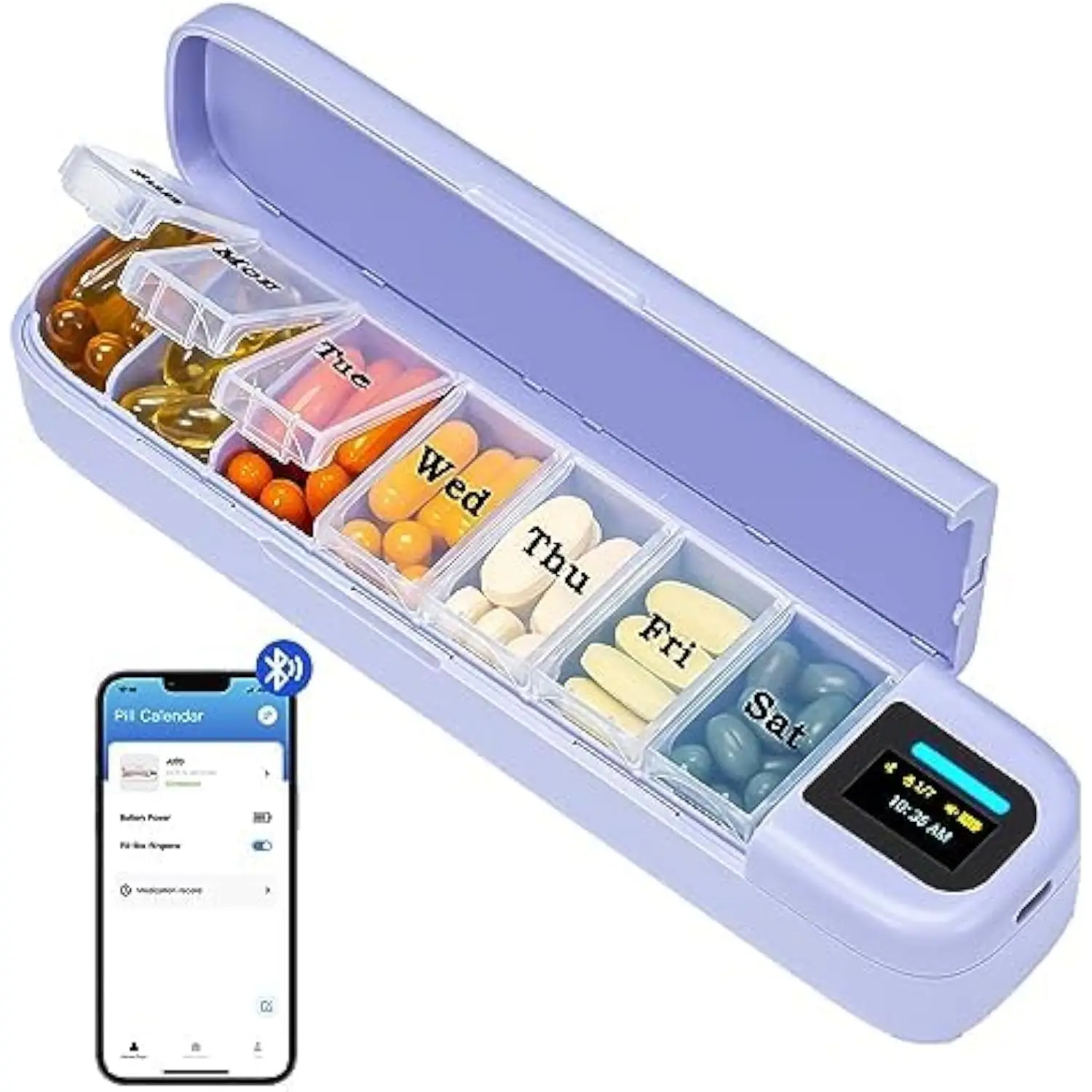 

Smart Pill Organizer with Alarm, Bluetooth Daily Once a Day Pill Box 7 Day with APP, Weekly Travel Pill Case