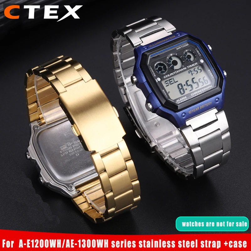 For Casio AE1200 Case Mod kit Modification All Metal Case 3299 AE-1200 bezel glass waterproof ring kit Solid Stainless Steel
