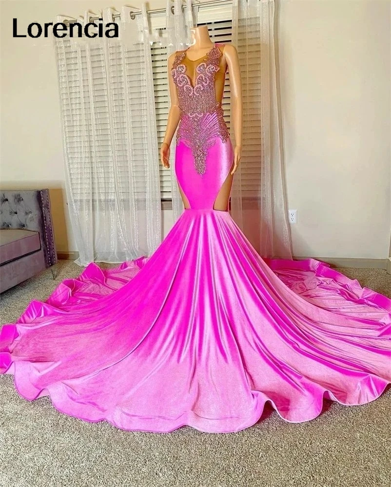 Lorencia-Vestido largo De sirena con cuentas De cristal para niña, traje De fiesta De cumpleaños con cuello redondo, color rosa, YPD64