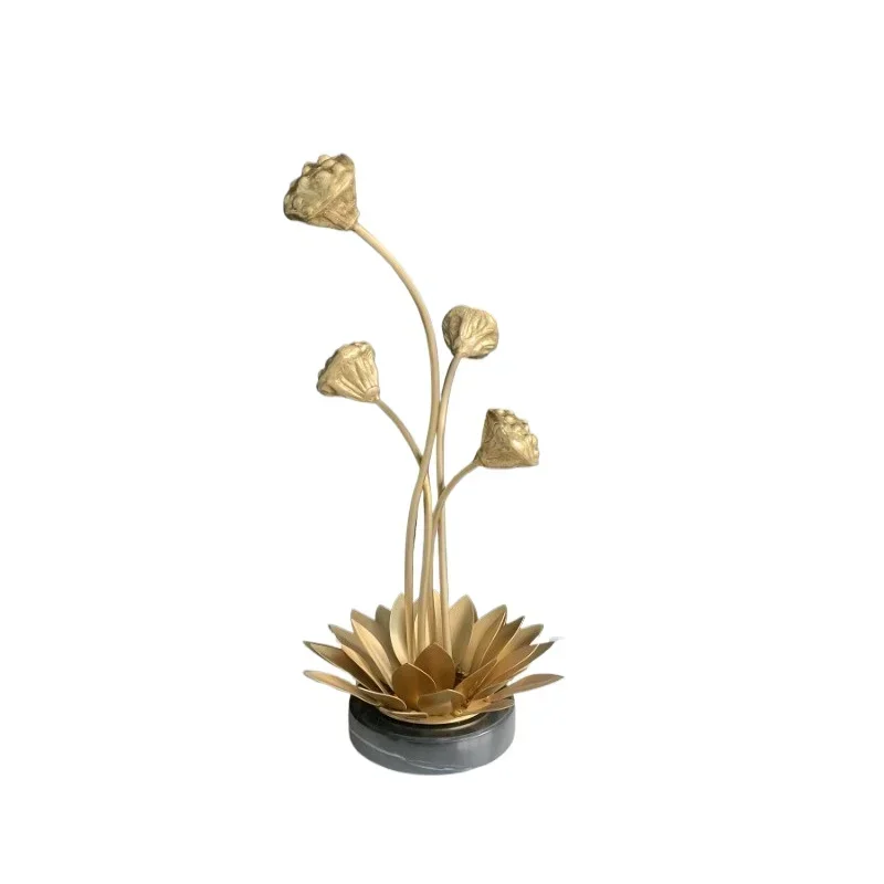 New Chinese all-copper lotus ornament high-end Zen home furnishing living room bookcase Bogu rack office soft decoration jewelry