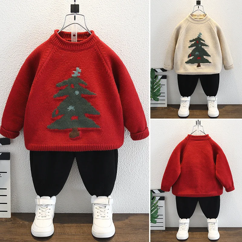 

Boys Sweater Wool Coat Kids Tops Knitting 2024 Cartoon Thicken Warm Winter Autumn Pullover Christmas Gift Sport Children's Clot