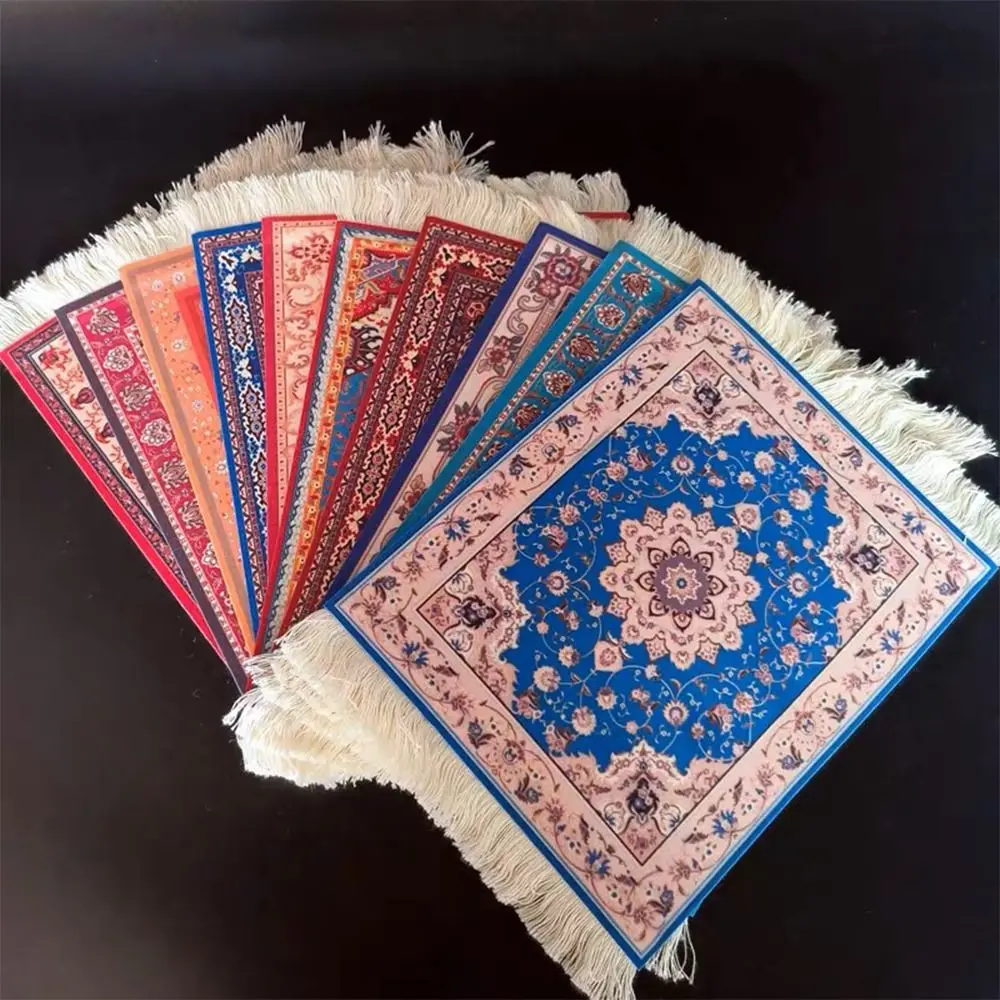 Toy 1/12 Dollhouse Carpet 90*110mm Turkish Style Miniature Weaving Rug Small Furniture Doll Accessories Floral Pattern Cup Mat