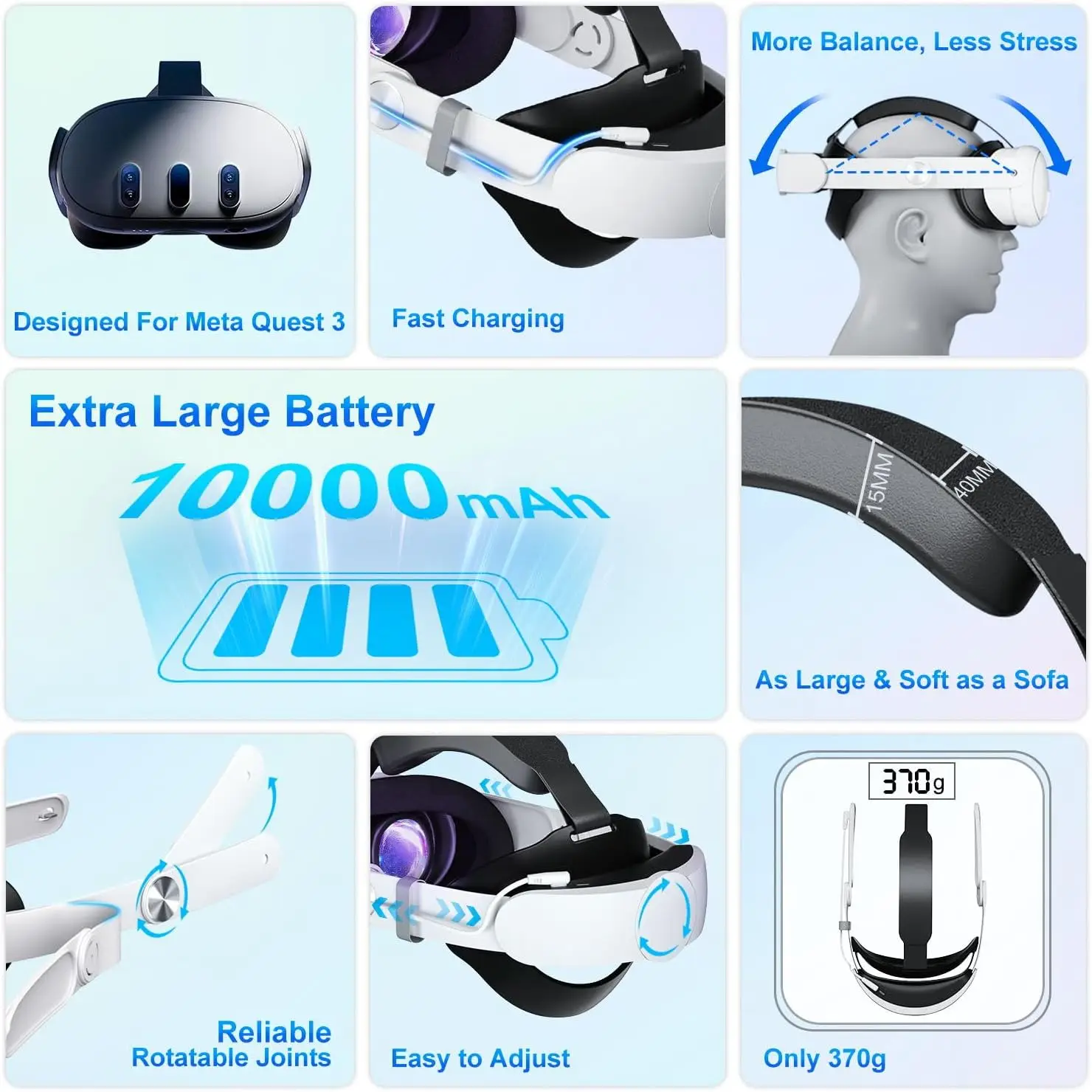 لتعزيز أغطية الرأس Quest3 لأغطية الرأس لشحن وقت التشغيل للآلة Q8-3 إصدار مطور #5