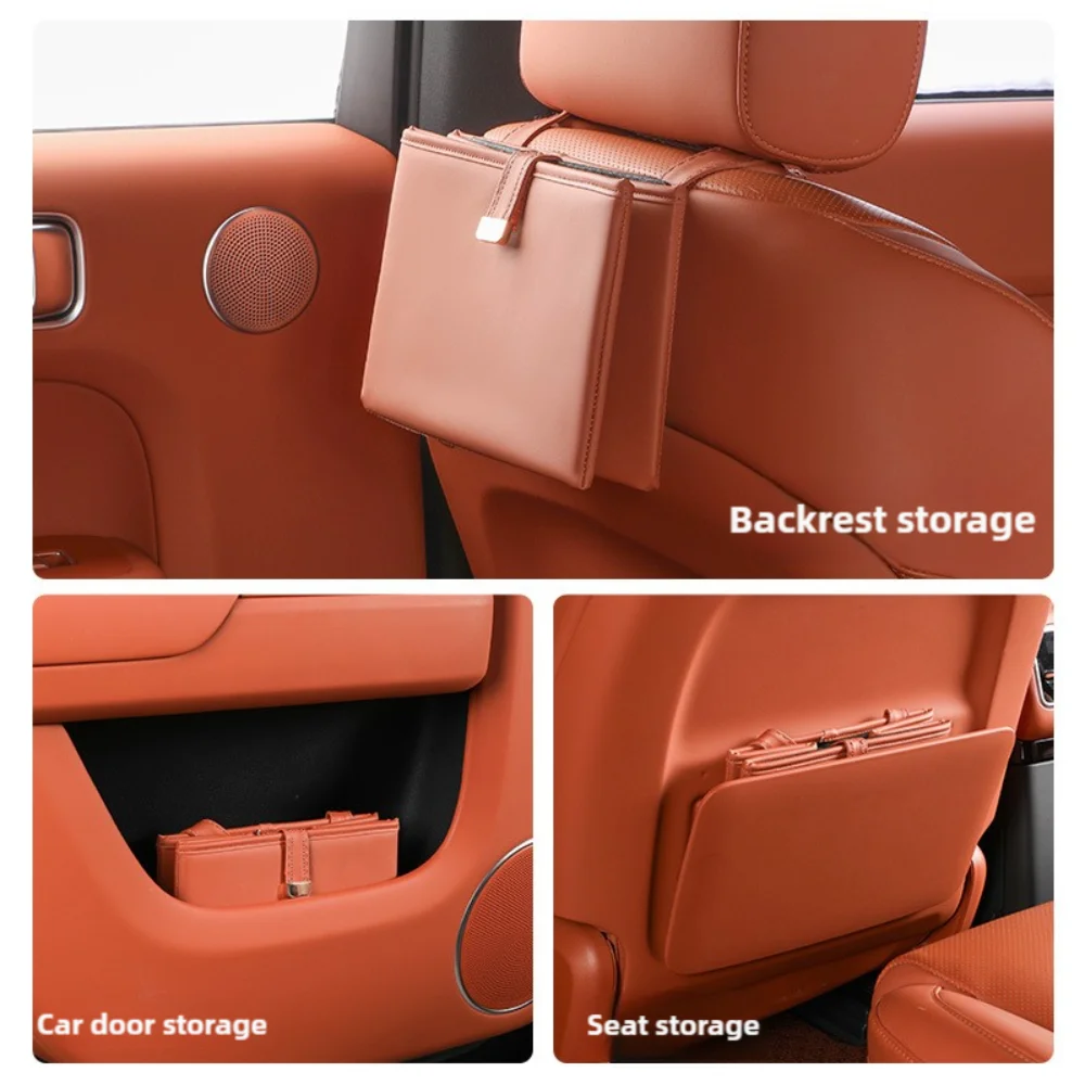 

High Quality PU Leather Car Storage Box Multifunctional Foldable Seat Back Storage Bag Car Trash Can Car Interior Supplies