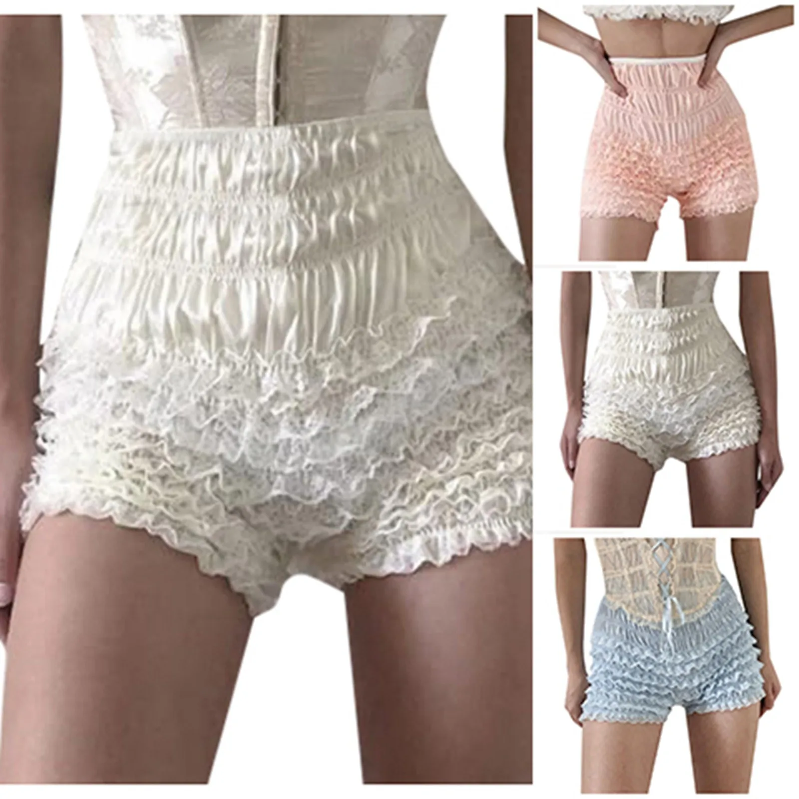 

Fashion Multilayer Lace Trim Sexy Short Pants Slim Fit Summer Casual Shorts Daily Elastic High Waist Solid Color Shorts Women