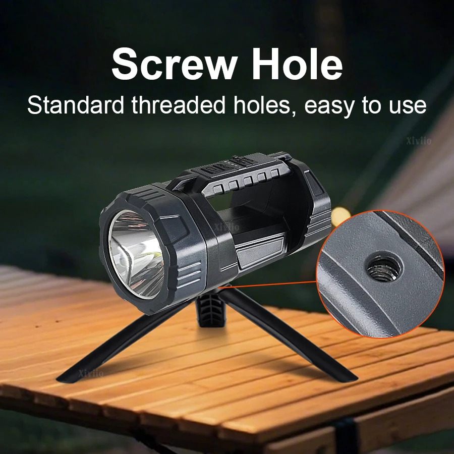 New LED Solar Searchlight Outdoor Long Range Flashlight Strong Light Torch Solar+Type C Rechargeable Flashlight Camping Lighting