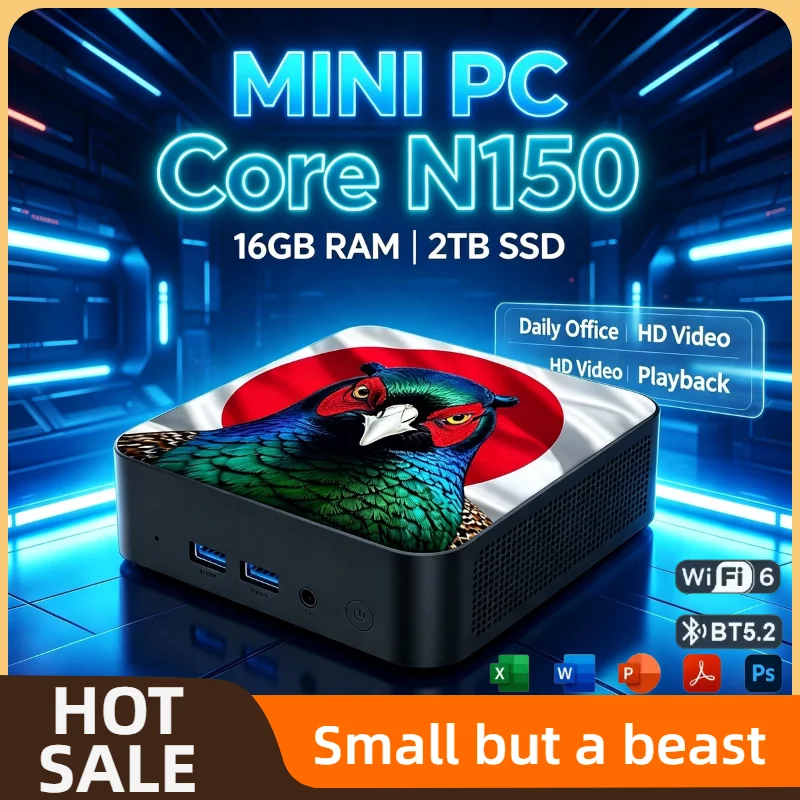 インテルn150コンパクトミニpc-16gb-ram-2tb-nvme-ssd-トリプル4kモニター-wifi6-高効率冷却-ホームオフィスミニコンピュータシステムユニット