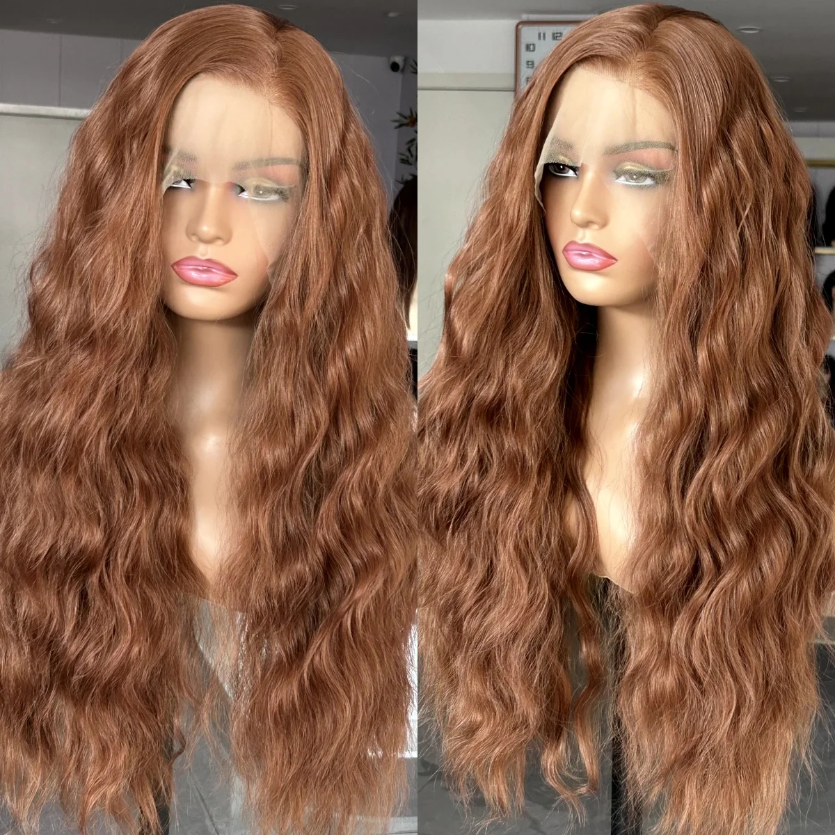 Ginger Brown Wig Deep Wave Synthetic Lace Front Wig Natural Wavy Long Curly Auburn Colored Hair 13X4 Frontal Wigs for Women