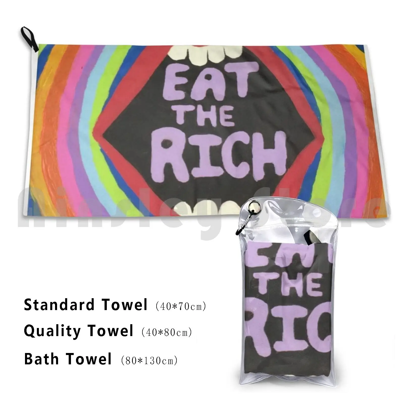 Eat The Rich Bath Towel Beach Cushion Eat The Rich Rainbow Colorful Mouth Political