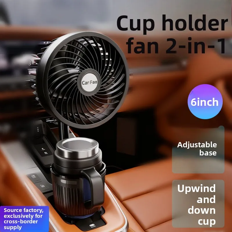 6 Inch Car Cup Fan,12V 24V USB Truck Cooling Fan with Cigarette Lighter Plug,2-in-1 Portable Air Circulator for Auto SUV Vehicle