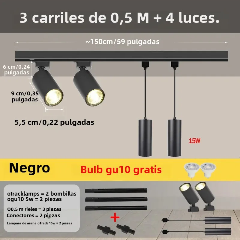 Lámpara de pista Led, lámpara de pista de techo de 110V, juego de iluminación, rieles, tienda de ropa, sala de estar, tienda, hogar, bombilla gu10