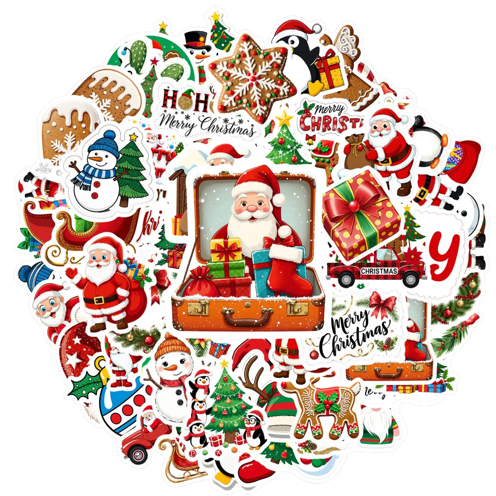 1set Merry Christmas Stickers Cute Christmas Santa Claus Elk Stationery Sticker Xmas Graffiti Decals For Luggage Laptop Suitcase