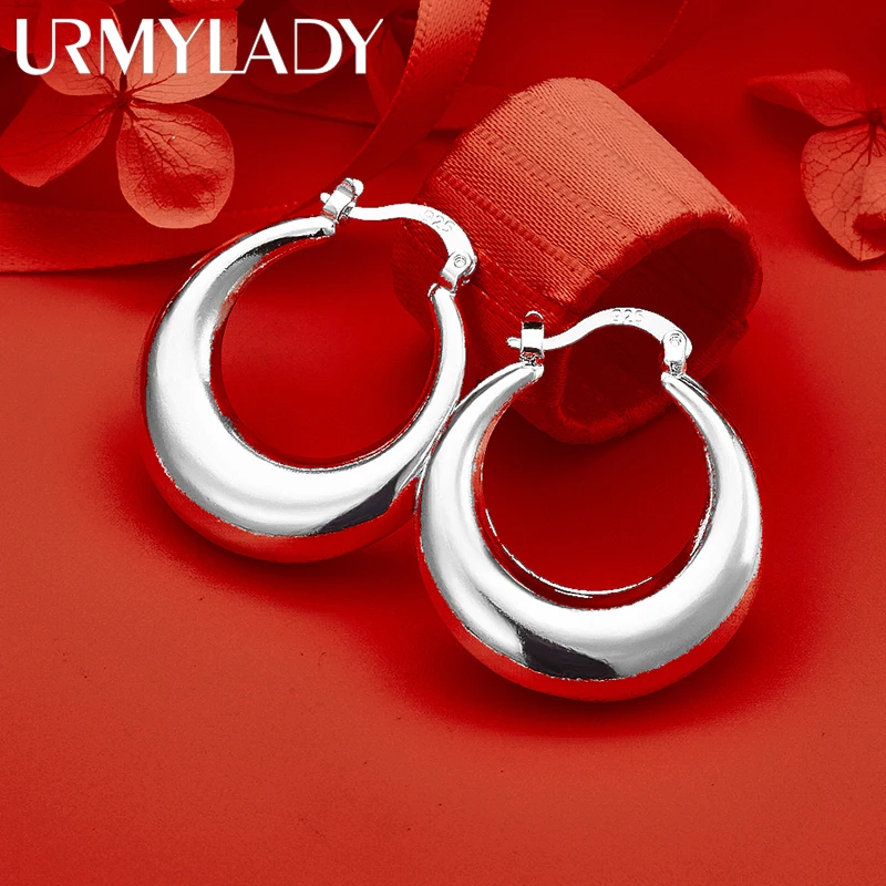 

URMYLADY 925 Sterling Silver 35mm Smooth Earrings For Women Exquisite Luxury Charms Wedding Fashion Classic Jewelry