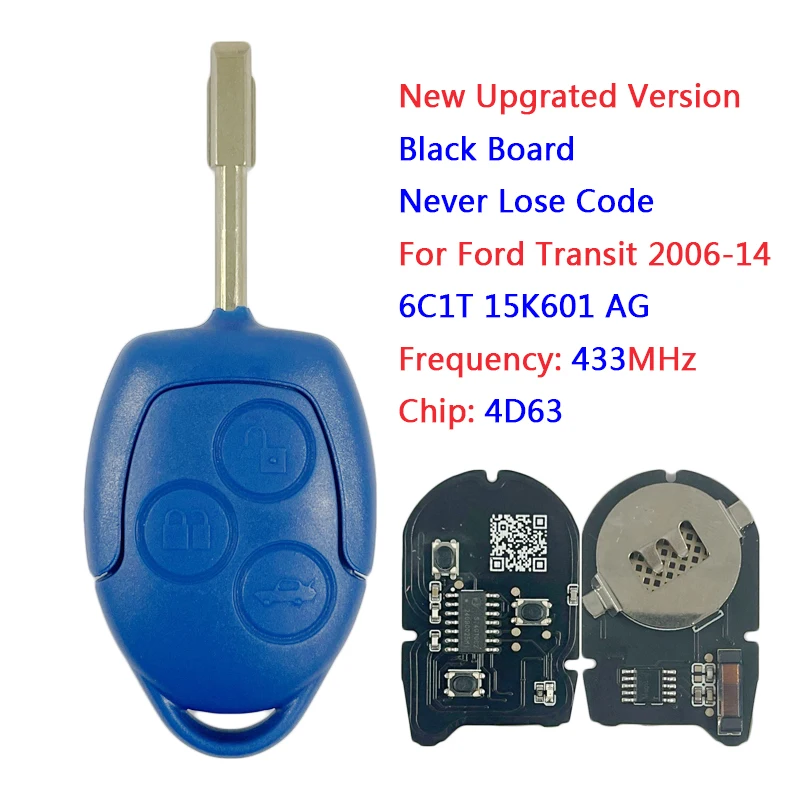 

AK018038 New Black Board For Ford Transit 2006-2014 Remote Key 3 Button 434MHz 4D63 Chip PN 6C1T 15K601 AG