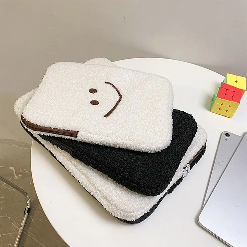 Trendy 11/13 Inch Plush Laptop Sleeve Case Smiling Face Shockproof Laptop Cover Water-Resistant Protective Tablet Stroge Bag