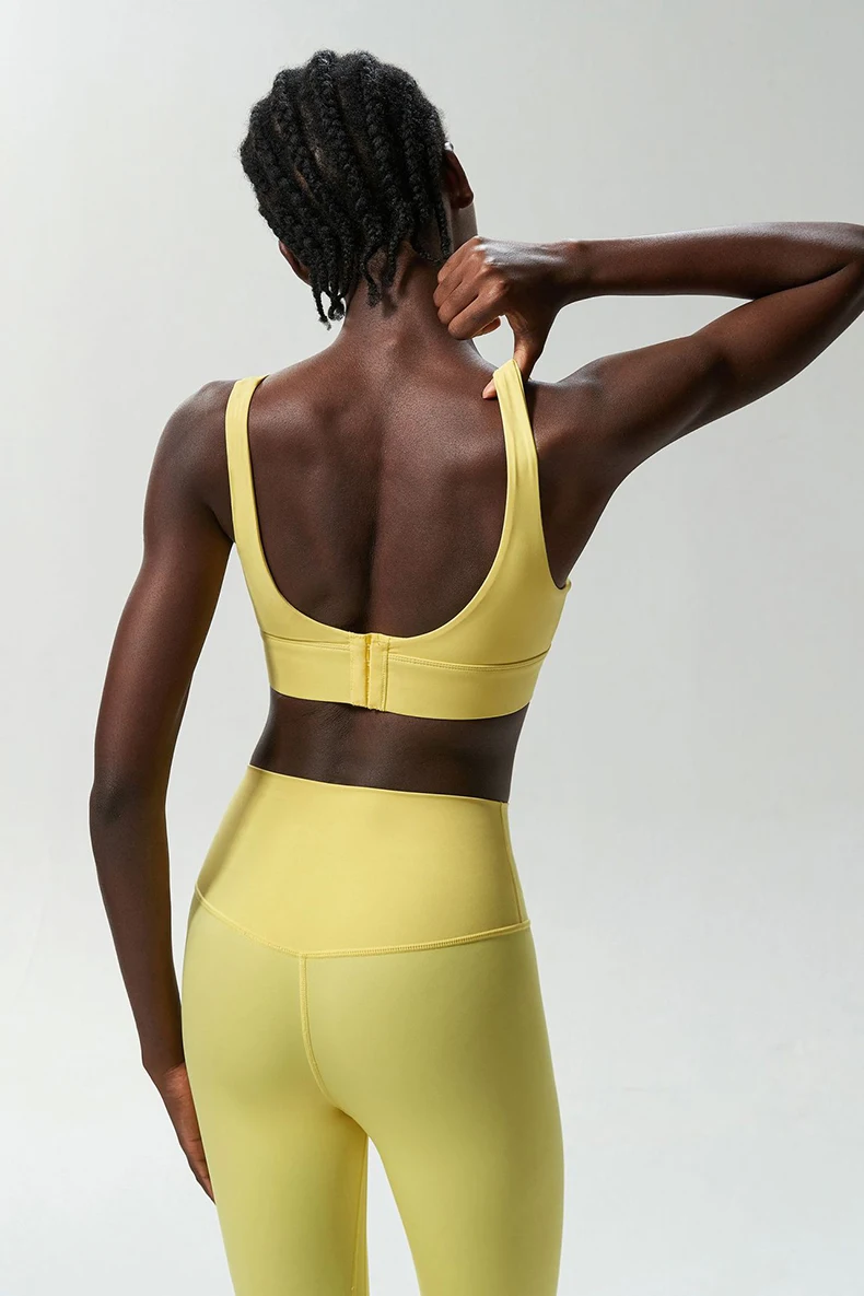Zweiteiliges Fitness-Yoga-Set für Damen, einfarbig, dehnbar, weich, atmungsaktiv, schnell trocknend, Sportbekleidung für Lauftraining – Detail 5